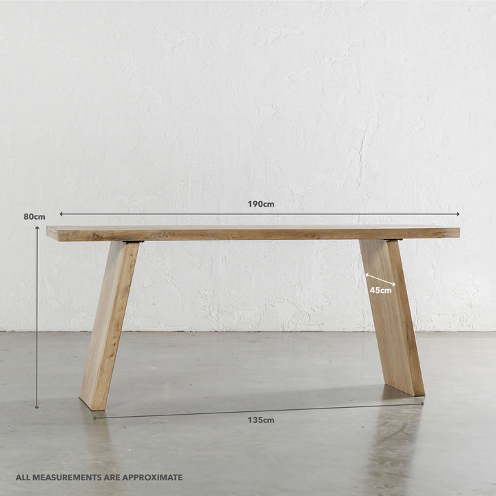 CAPRETTA ELM CONSOLE TABLE  |  190CM  |  BLEACHED BRISTLE | MEASUREMENTS