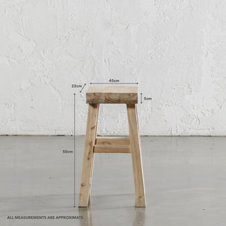 CAPRETTA ELM RECTANGLE WORKERS STOOL | BLEACHED BRISTLE | MEASUREMENTS