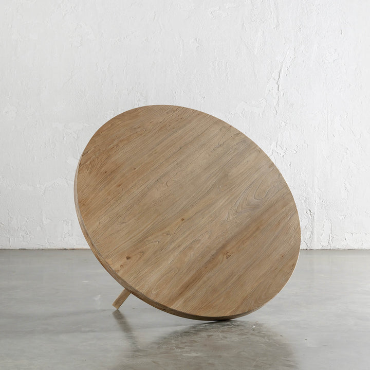 CAPRETTA ELM ROUND COFFEE TABLE CLOSE UP  |  120CM  |  BLEACHED BRISTLE