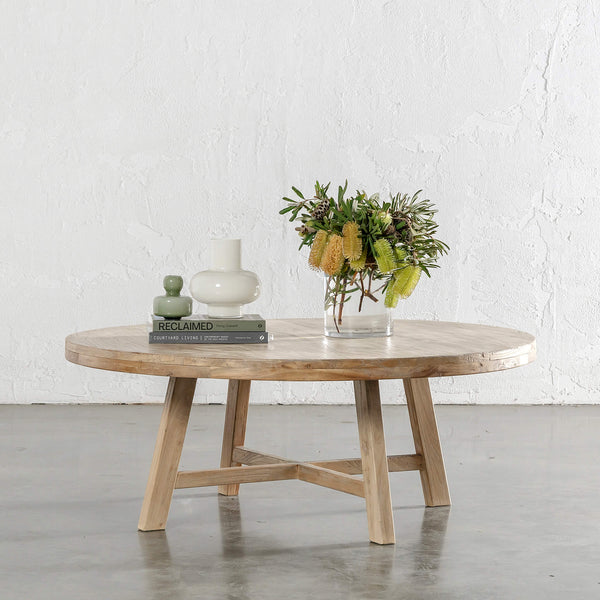 CAPRETTA ELM ROUND COFFEE TABLE  |  120CM  |  BLEACHED BRISTLE