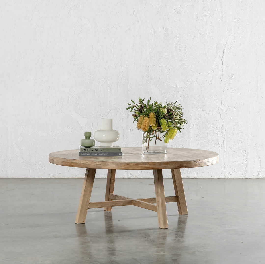 CAPRETTA ELM ROUND COFFEE TABLE  |  120CM  |  BLEACHED BRISTLE