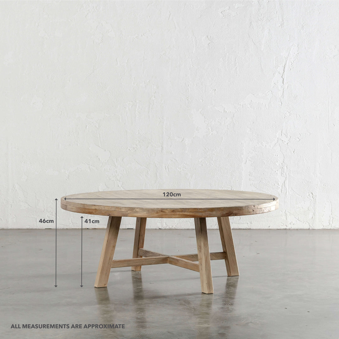 CAPRETTA ELM ROUND COFFEE TABLE | 120CM | BLEACHED BRISTLE | MEASUREMENTS