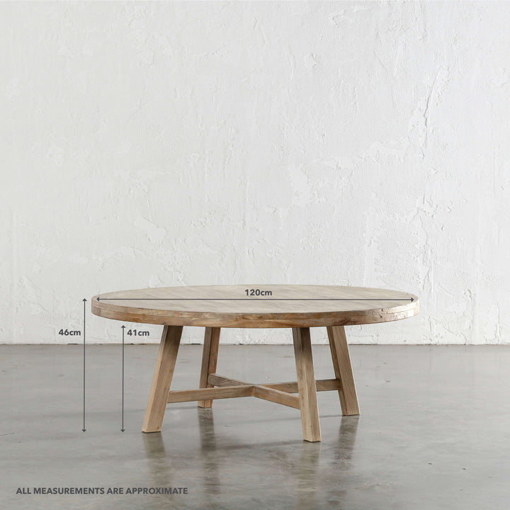 CAPRETTA ELM ROUND COFFEE TABLE | 120CM | BLEACHED BRISTLE | MEASUREMENTS