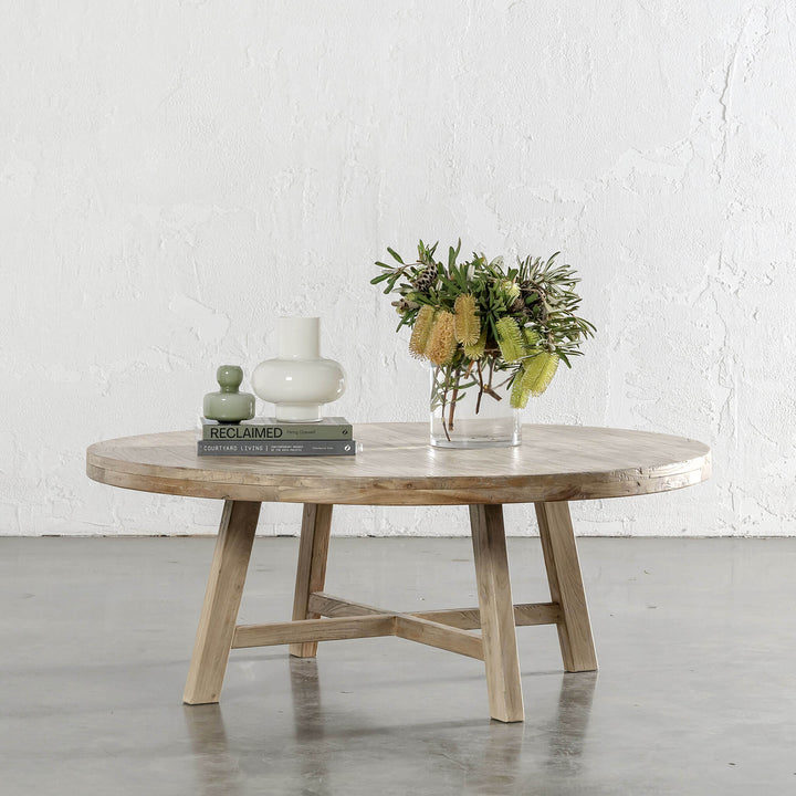 CAPRETTA ELM ROUND COFFEE TABLE  |  120CM  |  BLEACHED BRISTLE