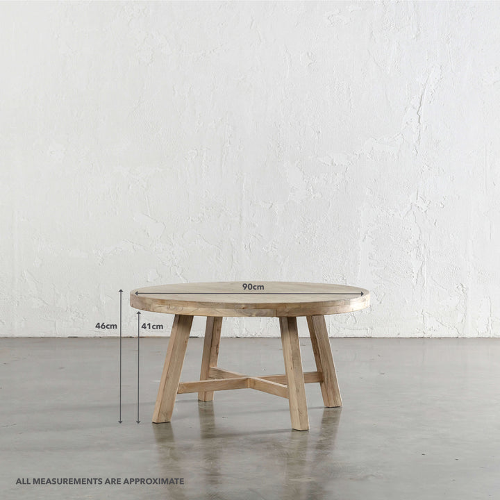 CAPRETTA ELM ROUND COFFEE TABLE | 90CM | BLEACHED BRISTLE | MEASUREMENTS