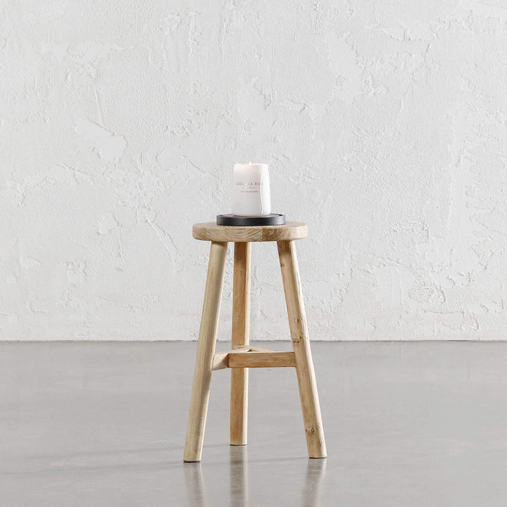 30% FINAL SALE  |  CAPRETTA ELM ROUND MILKING STOOL  |  BLEACHED BRISTLE