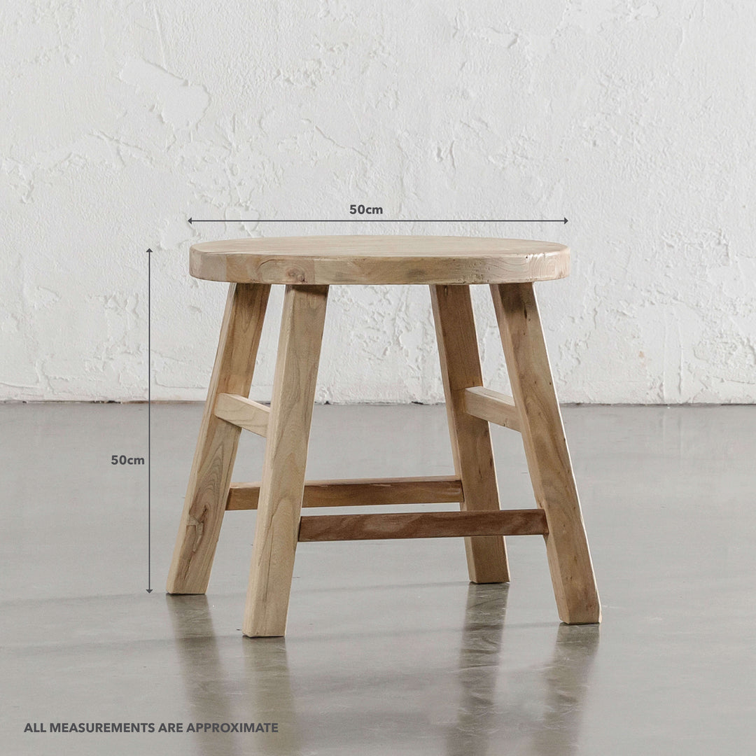 CAPRETTA ELM ROUND SIDE TABLE  |  BLEACHED BRISTLE | MEASUREMENTS