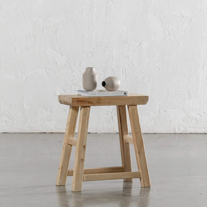 CAPRETTA ELM RECTANGLE  WORKERS STOOL  |  BLEACHED BRISTLE