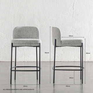 CARMO MODERNA LOW BACK FABRIC BAR CHAIR  |  FOG HAZE + BLACK FRAME | MEASUREMENTS