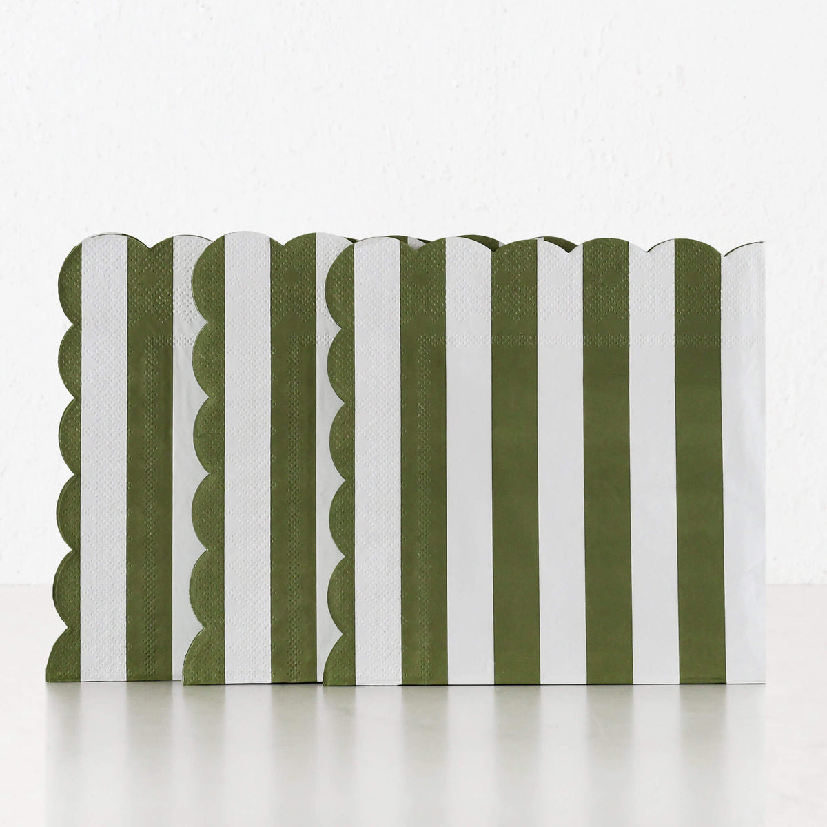 CARNIVAL PAPER NAPKIN BUNDLE X3  |  STRIPED OLIVE + WHITE