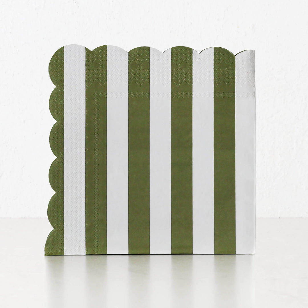 CARNIVAL PAPER NAPKIN BUNDLES  |  STRIPED OLIVE + WHITE