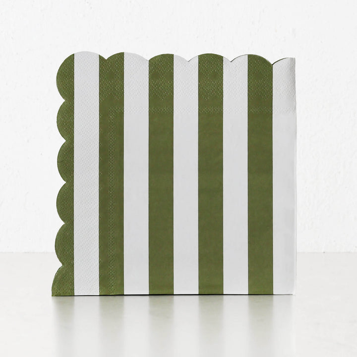 CARNIVAL PAPER NAPKIN BUNDLES  |  STRIPED OLIVE + WHITE