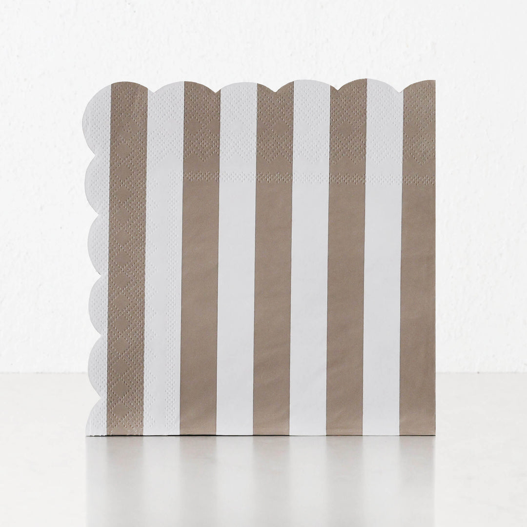 CARNIVAL PAPER NAPKIN BUNDLES  |  STRIPED TAUPE + WHITE