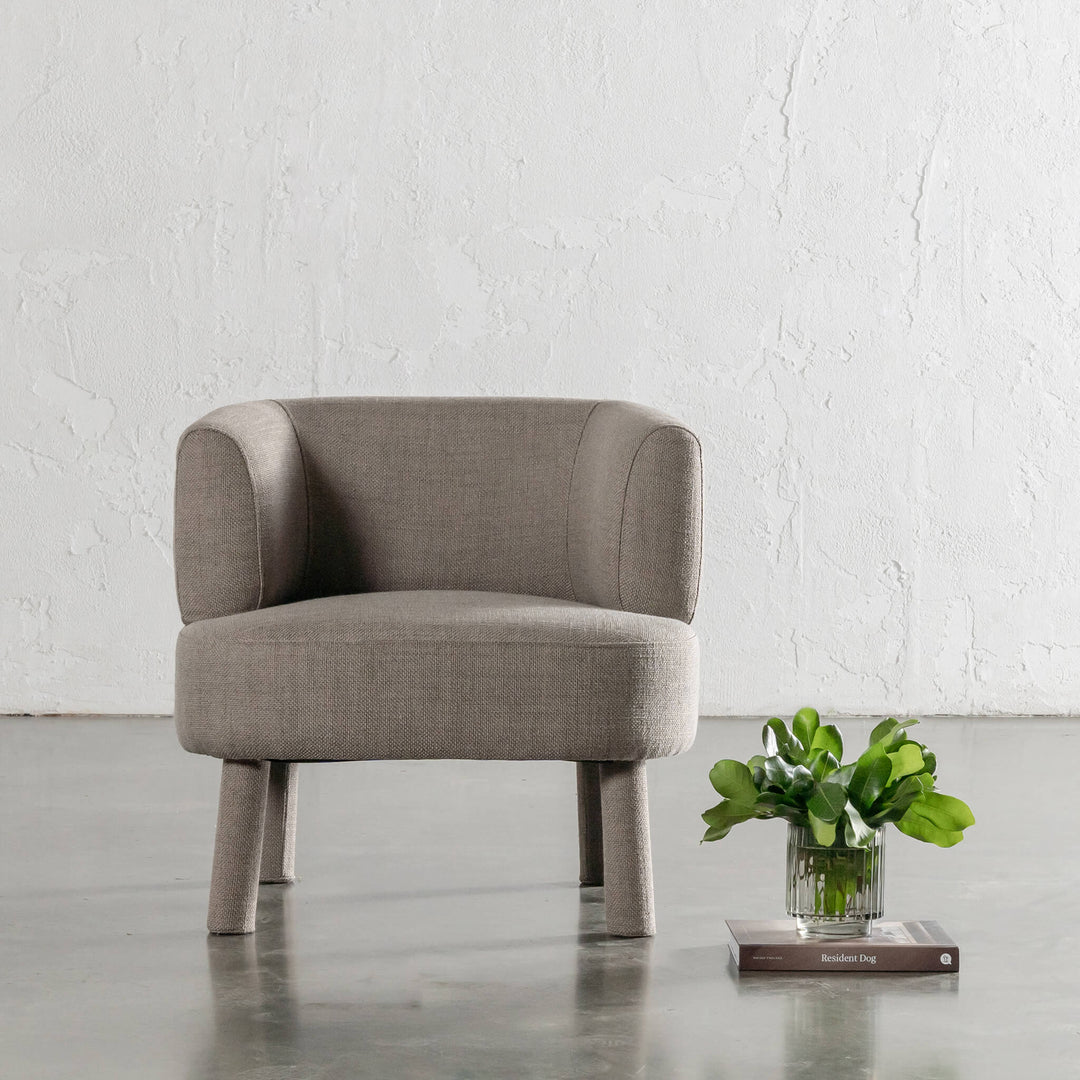 CARSON ATINA ROUNDED ARMCHAIR  |  TAUPE BASKET WEAVE