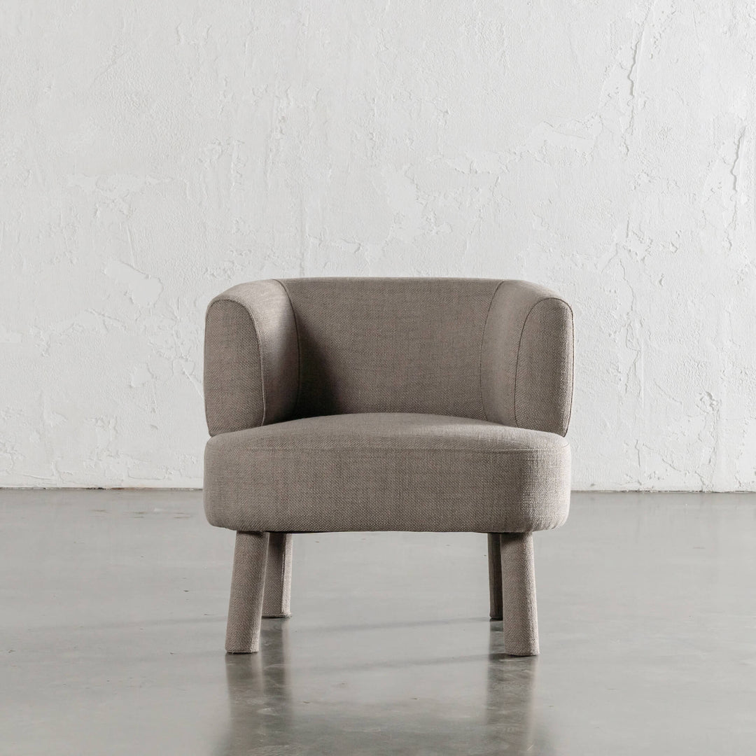 CARSON ATINA ROUNDED ARMCHAIR  |  TAUPE BASKET WEAVE