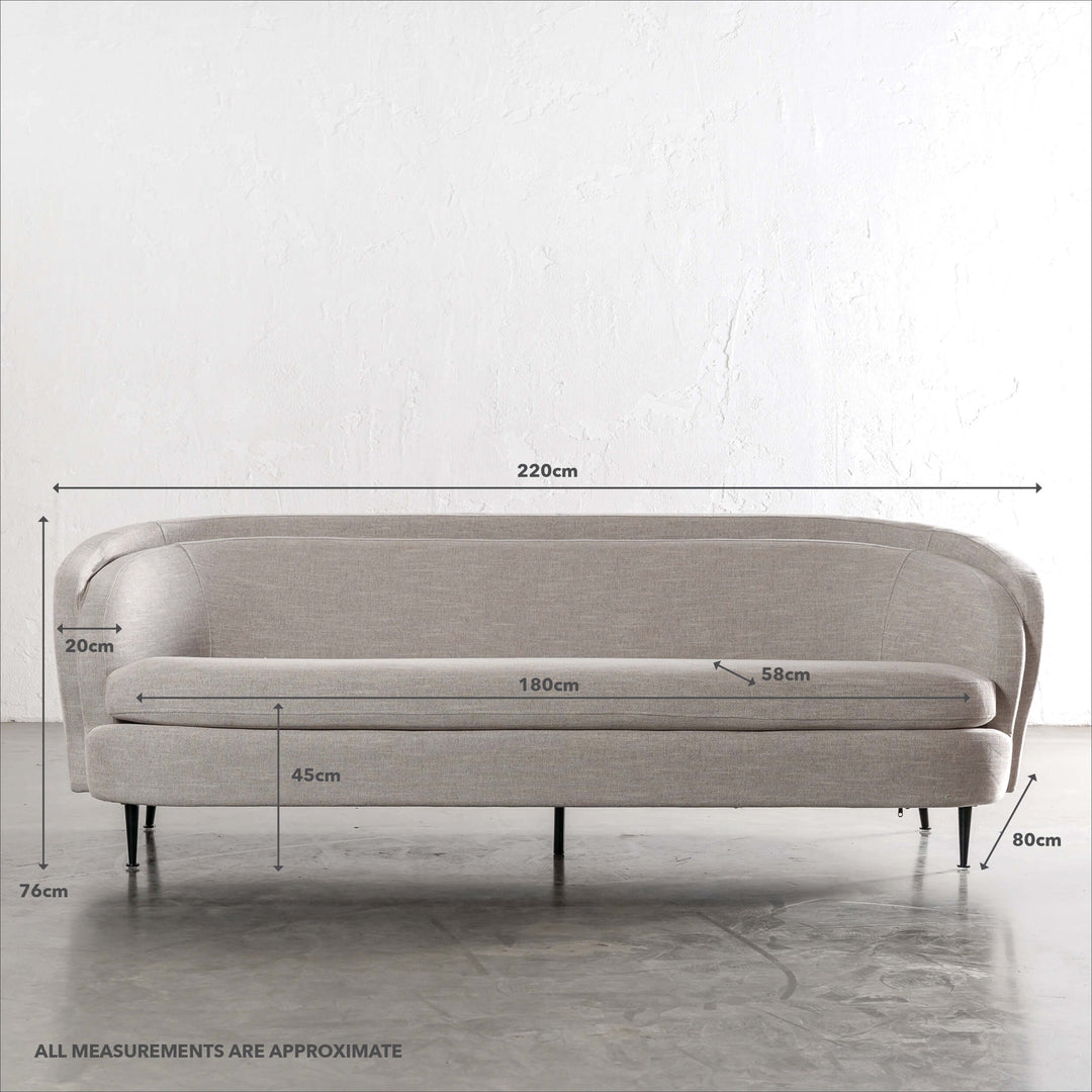 CARSON CURVE 3 SEATER SOFA | JOVAN EARTH | MEASUREMENTS