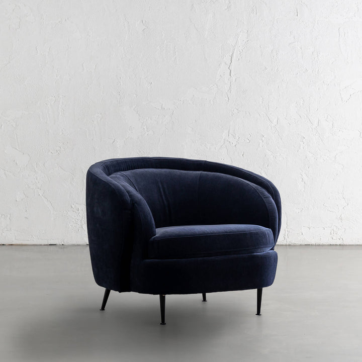 CARSON CURVE ARMCHAIR | MIDNIGHT INK TEXTURED VELOUR | ANGLE