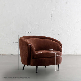 CARSON CURVE ARMCHAIR  |  TERRA RUST TEXTURED VELOUR | MEASUREMENTS