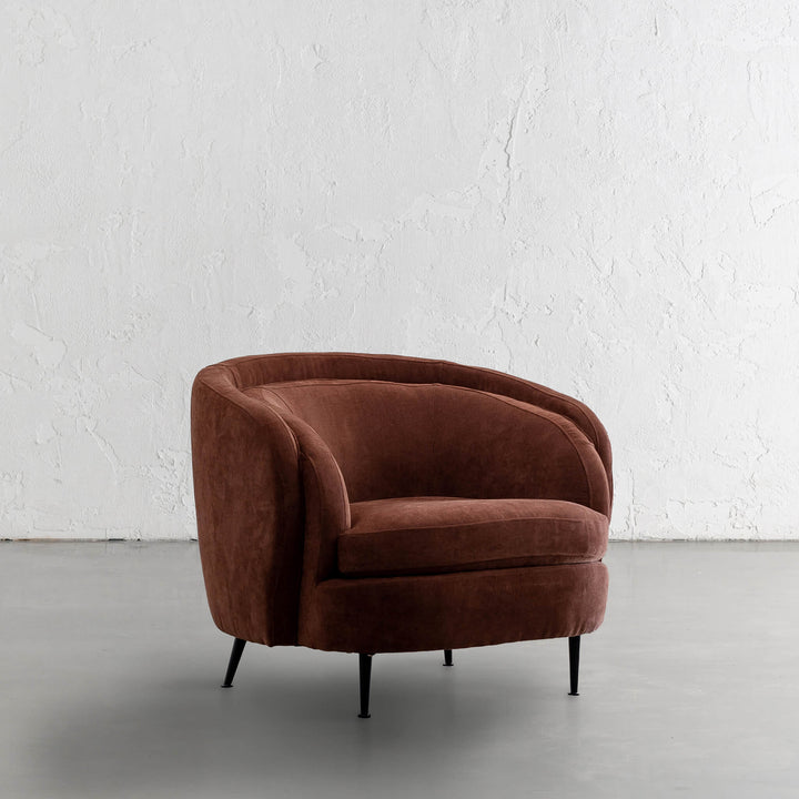 CARSON CURVE ARMCHAIR  |  TERRA RUST TEXTURED VELOUR