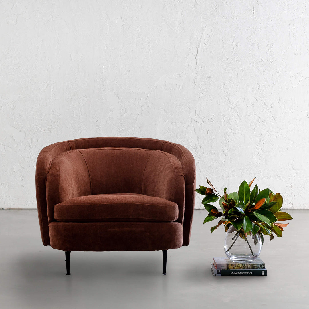 CARSON CURVE ARMCHAIR | TERRA RUST TEXTURED VELOUR