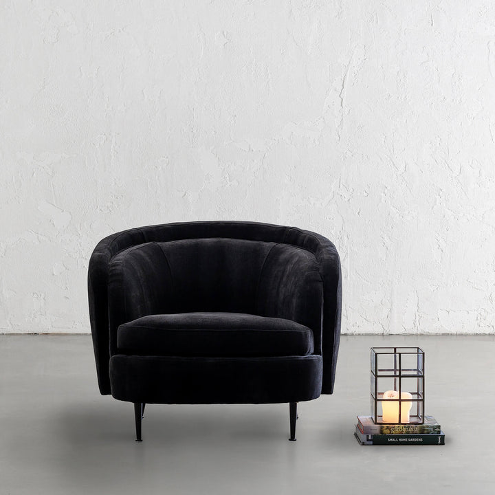 CARSON CURVE ARMCHAIR | NOIR BLACK TEXTURED VELOUR | STYLED