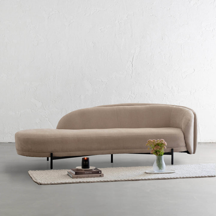 CARSON CURVE DAYBED SOFA  |  DESERT SAND TEXTURED VELOUR | STYLED