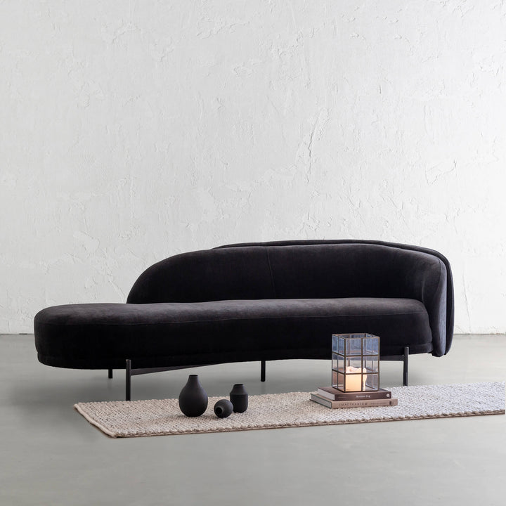 CARSON CURVE DAYBED SOFA | NOIR BLACK TEXTURED VELOUR