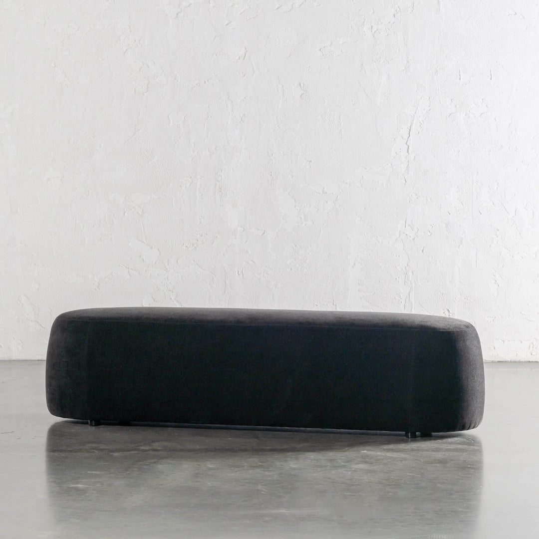 CARSON CURVED SLIM BENCH OTTOMAN | XL 180CM | NOIR BLACK TEXTURED VELOUR