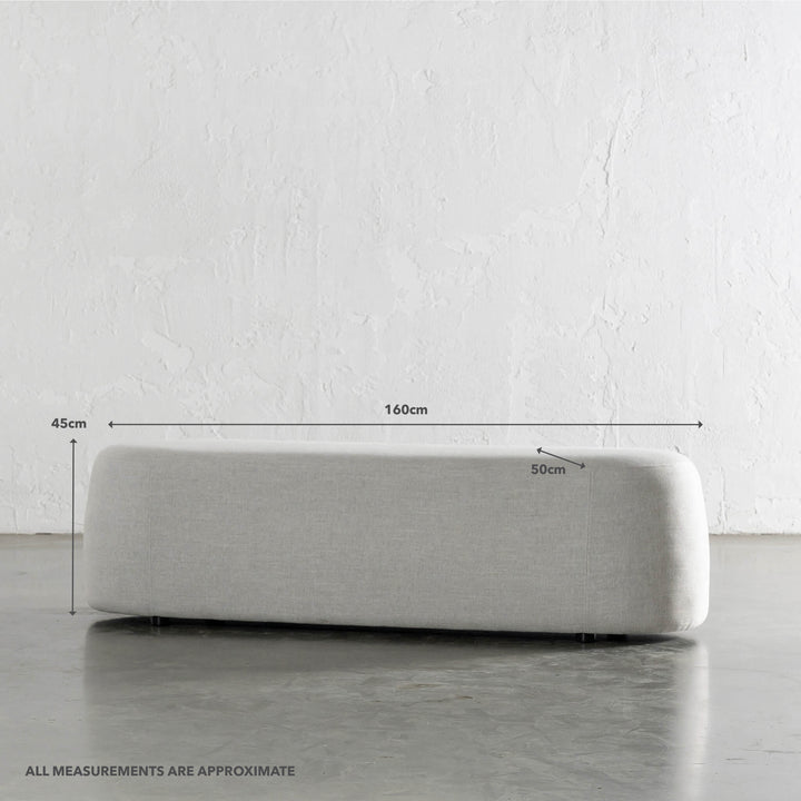 CARSON CURVED SLIM BENCH OTTOMAN  |  LG 160CM  |  JOVAN DOVE NATURAL | MEASUREMENTS