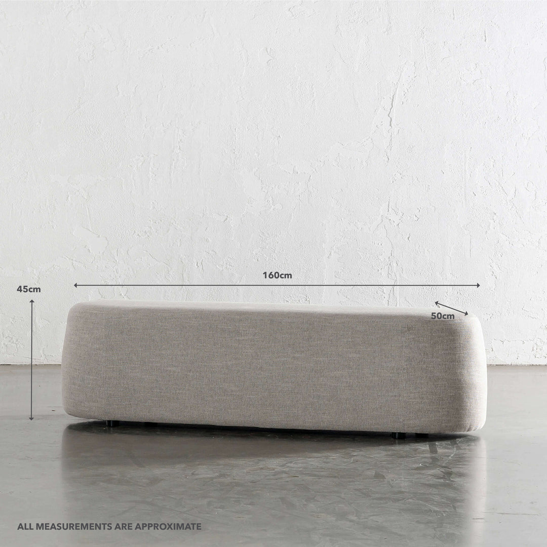 CARSON CURVED SLIM BENCH OTTOMAN  |  LG 160CM  |  JOVAN EARTH | MEASUREMENTS