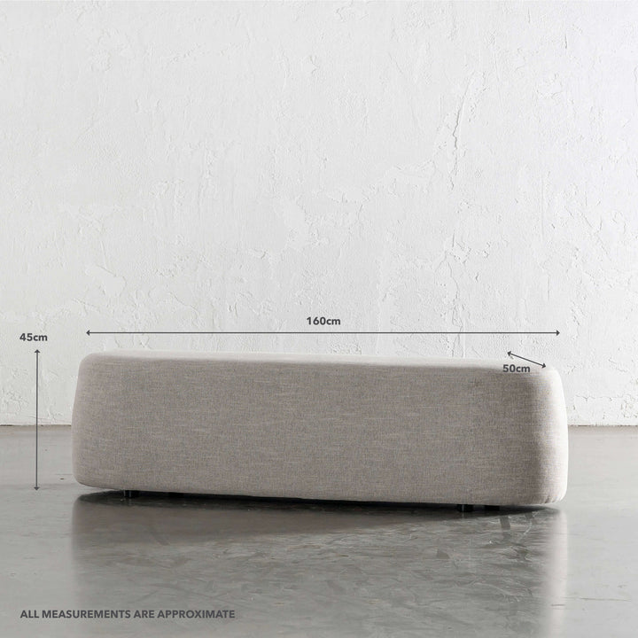 CARSON CURVED SLIM BENCH OTTOMAN  |  LG 160CM  |  JOVAN EARTH | MEASUREMENTS