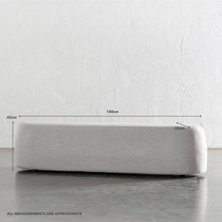 CARSON CURVED SLIM BENCH OTTOMAN | XL 180CM | JOVAN DOVE NATURAL | MEASUREMENTS