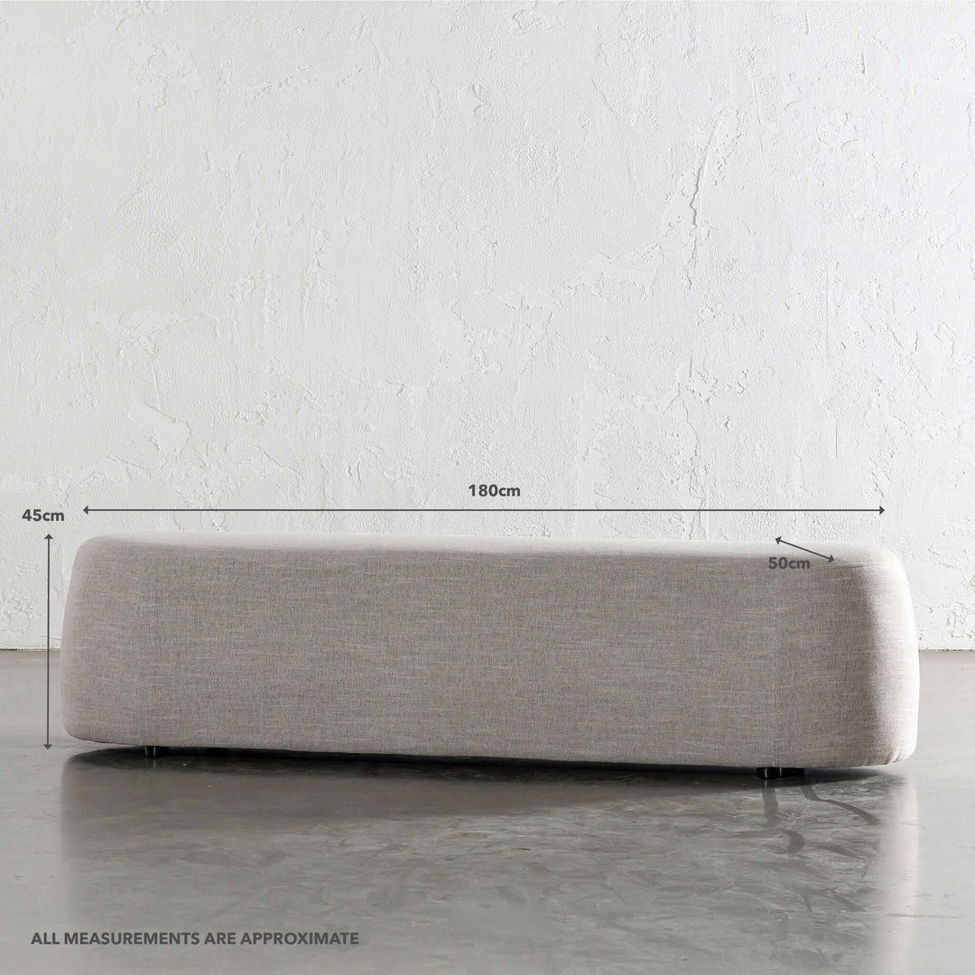 CARSON CURVED SLIM BENCH OTTOMAN | XL 180CM | JOVAN EARTH | MEASUREMENTS