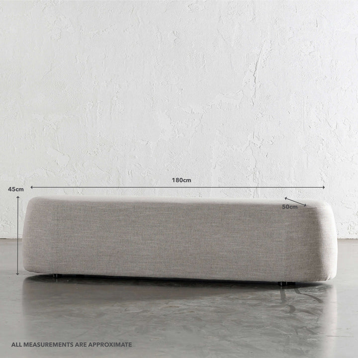 CARSON CURVED SLIM BENCH OTTOMAN | XL 180CM | JOVAN EARTH | MEASUREMENTS