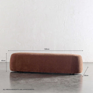 CARSON CURVED SLIM BENCH OTTOMAN | XL 180CM | TERRA RUST TEXTURED VELOUR | MEASUREMENTS