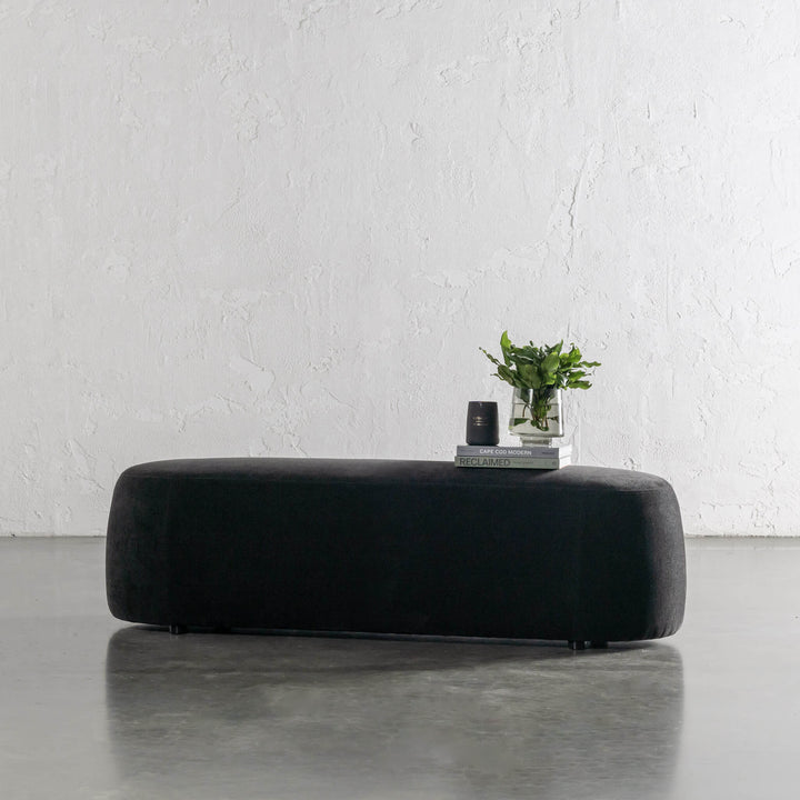 CARSON CURVED SLIM BENCH OTTOMAN | LG 160CM | NOIR BLACK TEXTURED VELOUR