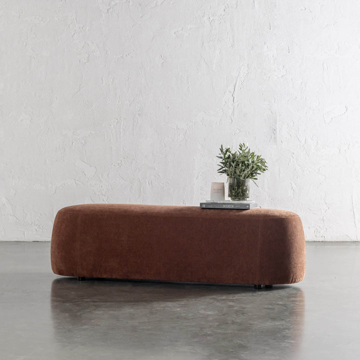 CARSON CURVED SLIM BENCH OTTOMAN | LG 160CM | TERRA RUST TEXTURED VELOUR