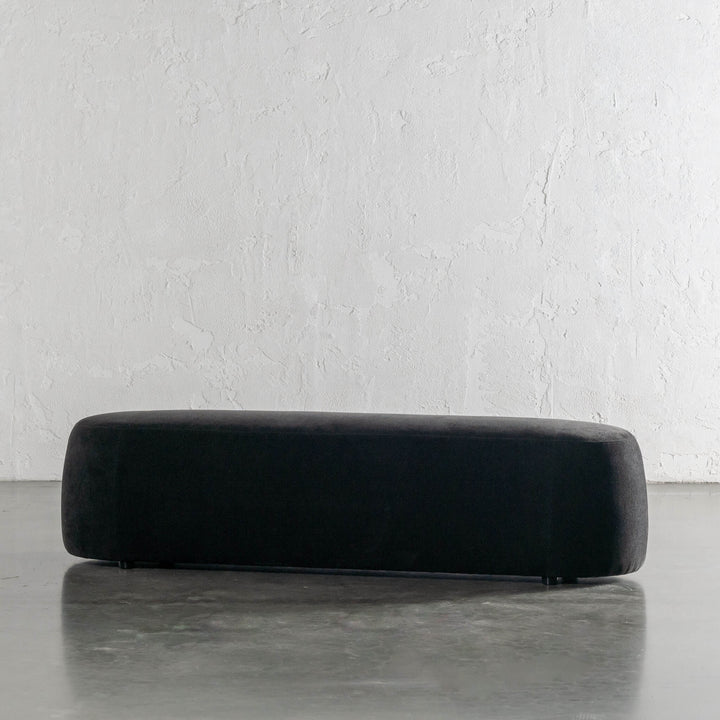 CARSON CURVED SLIM BENCH OTTOMAN | XL 180CM | NOIR BLACK TEXTURED VELOUR