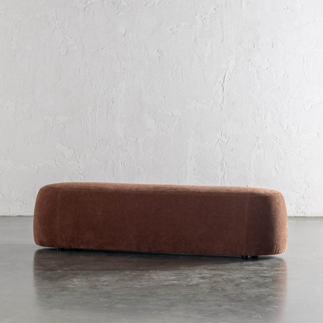 CARSON CURVED SLIM BENCH OTTOMAN | XL 180CM | TERRA RUST TEXTURED VELOUR