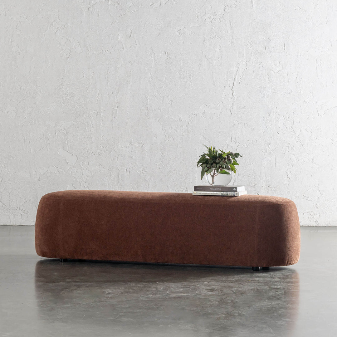 CARSON CURVED SLIM BENCH OTTOMAN | XL 180CM | TERRA RUST TEXTURED VELOUR