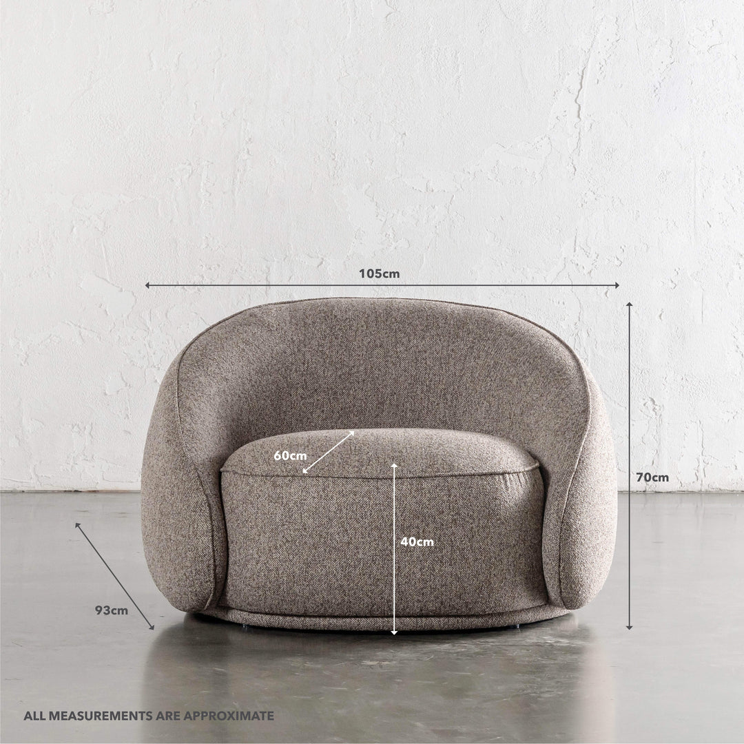 CARSON LINCOLN CURVED ARMCHAIR  |  BANYON TREE BARK | MEASUREMENTS