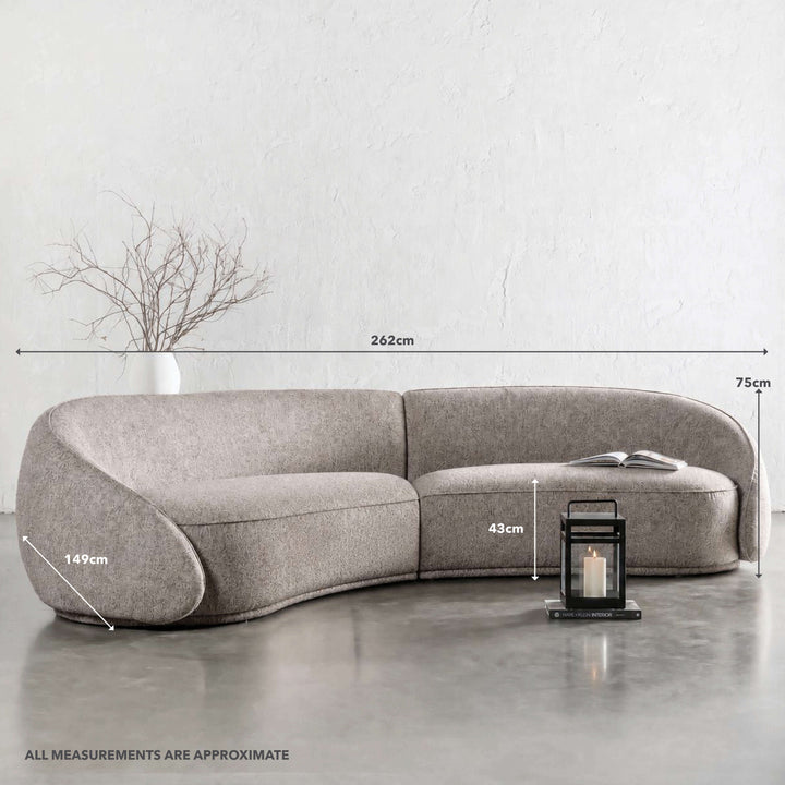 CARSON LINCOLN CURVED 3S SOFA | BANYON TREE BARK | MEASUREMENTS