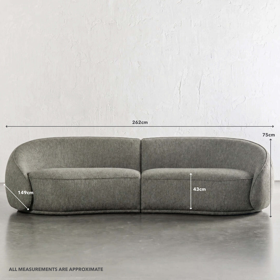 CARSON LINCOLN CURVED 3S SOFA  |  BAYLEAF GREEN | MEASUREMENTS