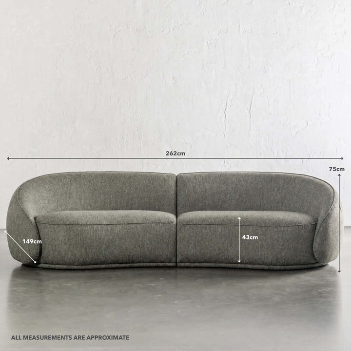CARSON LINCOLN CURVED 3S SOFA  |  BAYLEAF GREEN | MEASUREMENTS