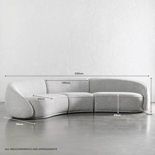 CARSON LINCOLN CURVED 3S SOFA  |  GRANITE HAZE | MEASUREMENTS