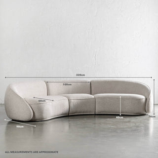 CARSON LINCOLN CURVED 3S SOFA | SANDY DUSK | MEASUREMENTS