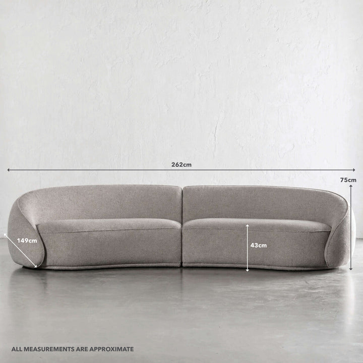 CARSON LINCOLN CURVED 3S SOFA  |  SANDY DUSK | MEASUREMENTS