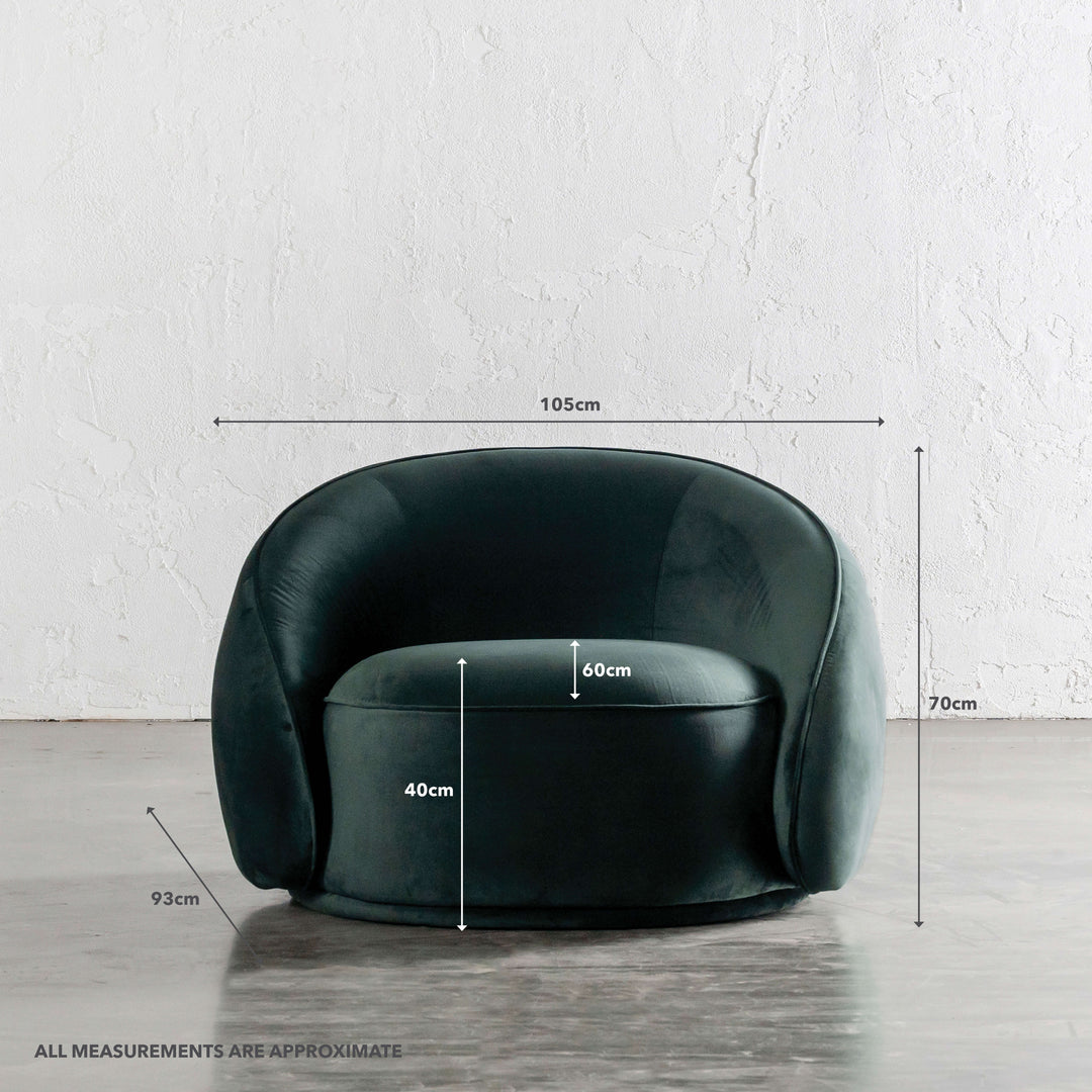 CARSON LINCOLN CURVED ARMCHAIR  |  HIGHLAND GREEN VELVET | MEASUREMENTS