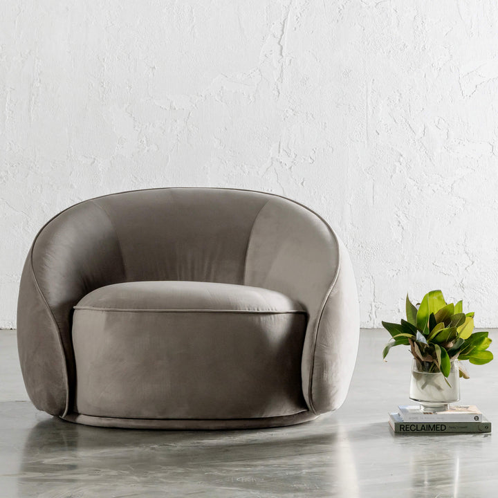 CARSON LINCOLN CURVED ARMCHAIR | DOMAIN DARK SAND VELVET