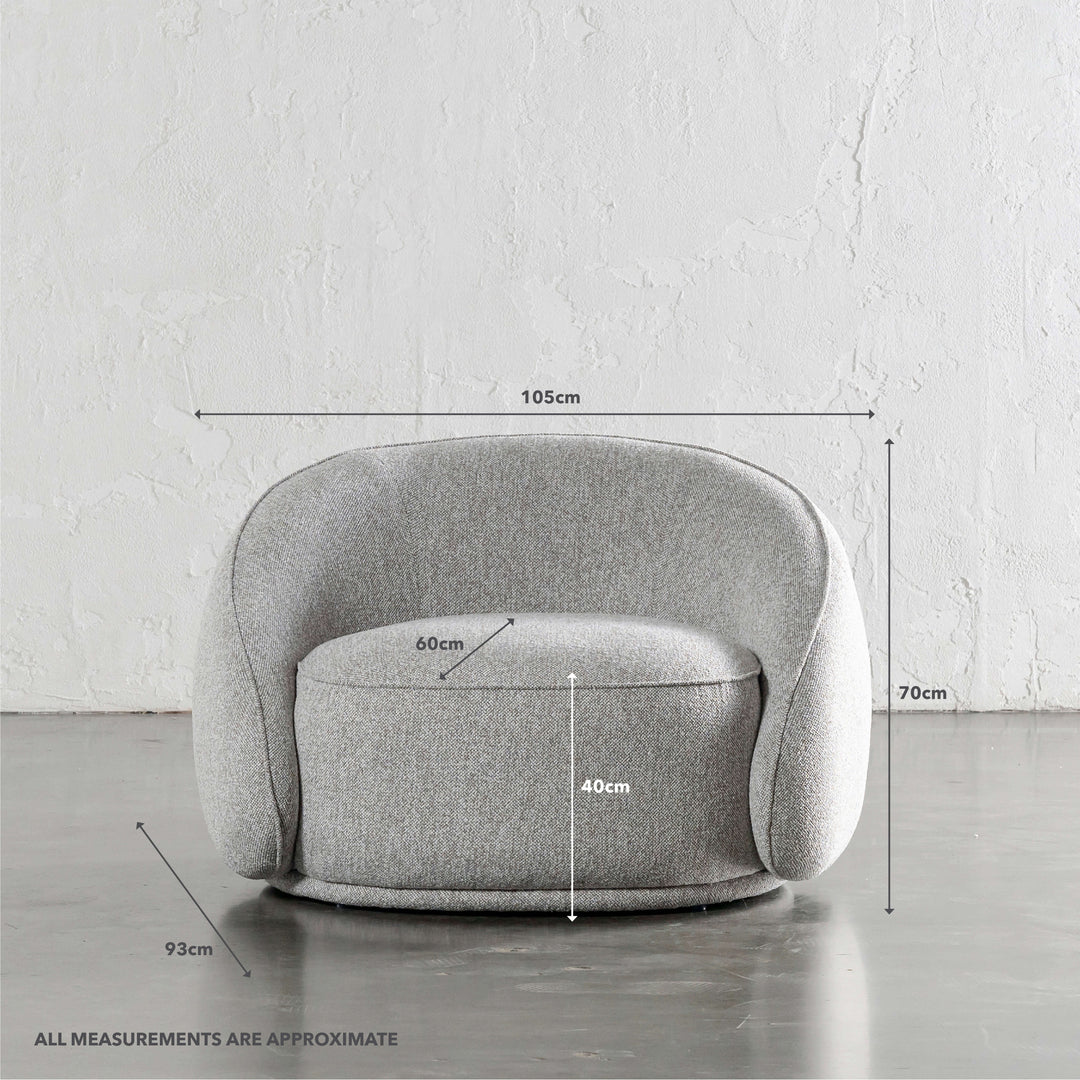 CARSON LINCOLN CURVED ARMCHAIR  |  GRANITE HAZE | MEASUREMENTS